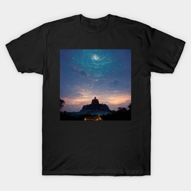 Sri Lanka Rock Fortress Under A Starry Night Sky T-Shirt by LegitHooligan